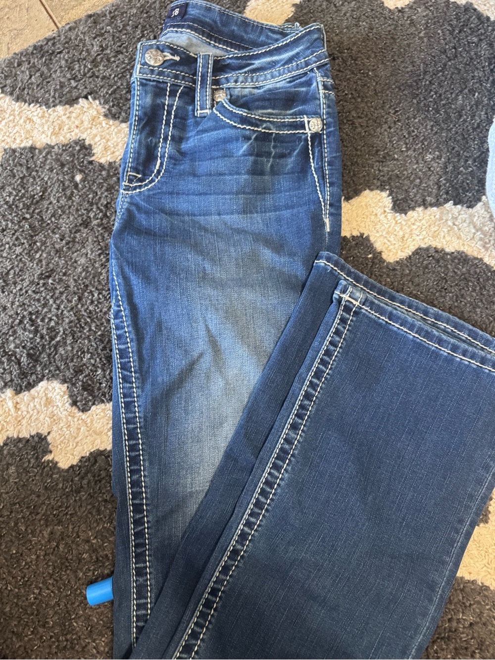 Miss Me Dark Blue Bootcut Jeans with White Contrast Stitching